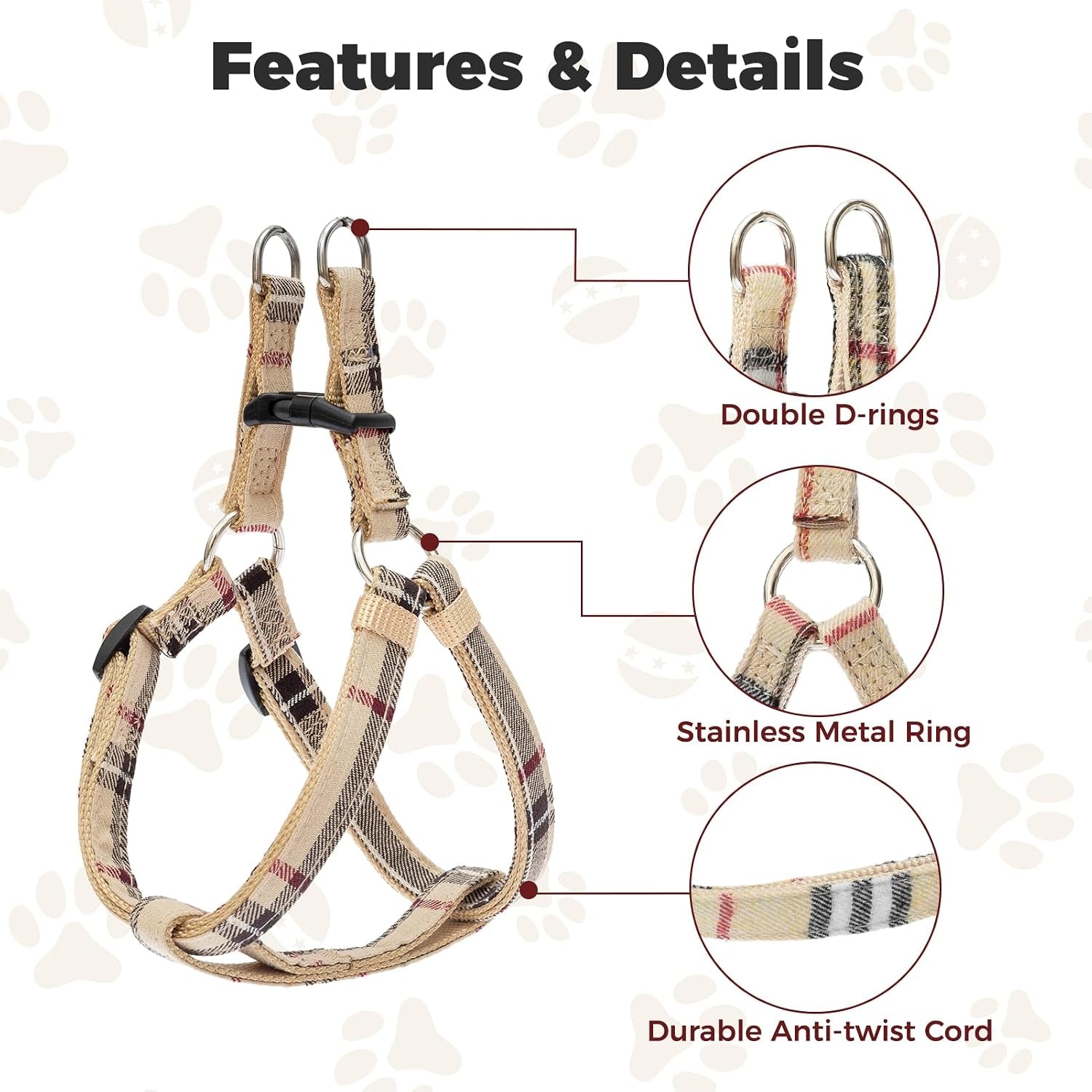 bingpet-dog-harness-collar-leash-set-adjustable-no-pull-escape-proof-small-dog-harness-classic-plaid-puppy-harness-and-leash-set-for-small-medium-large-dogs-training-easy-walk-runningbeige-s