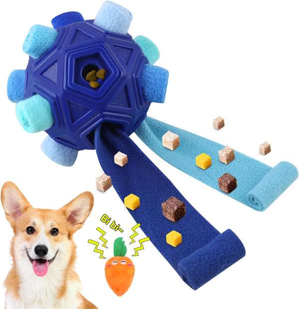 Dog Snuffle Ball-Interactive Puzzle Dog Toys Encourage Natural Foraging Skills Slow Feeder for Training and Stress Relief, Cloth Strip Hiding Food Dog Toys with Squeaky Carrot Toy for Any Size12