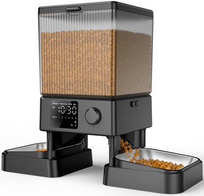 Oneisall Automatic Cat Feeder for 2 Cats Pets, Timed Cat Food Dispenser | 20 Cups/5L, Prevent Fighting, Precise Portion, Balanced Dispense, Non-Slip & Stable, Voice Recorder, Stainless Steel Bowls1