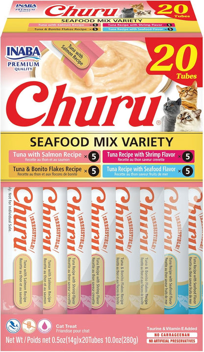 INABA Churu Cat Treats, Lickable, Squeezable Creamy Purée Cat Treat with Green Tea Extract & Taurine, 0.5 Ounces Each Tube, 40 Tubes, Tuna Variety Box11