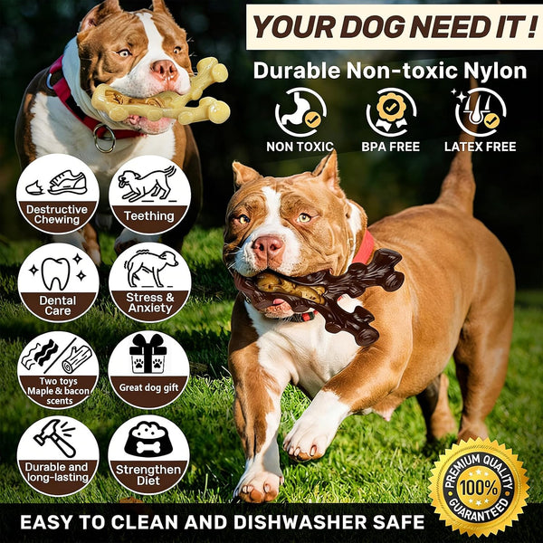 SIHRMIU 2 Pack Dog Chew Toys for Aggressive Chewers,Boredom and Stimulating Best Dog Toys for Medium/Large Breed,Tough Almost Indestructible Dog Bones for Teeth Cleaning and Training6