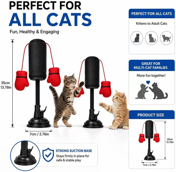 MOYEE Cat Punching Bag Toy, Interactive Punch Cat Toy with Dangling Boxing Gloves, Sturdy ABS Suction Cup Base Wobble Cat Boxing Toy for Indoor Cats Exercise & Mental Stimulation7