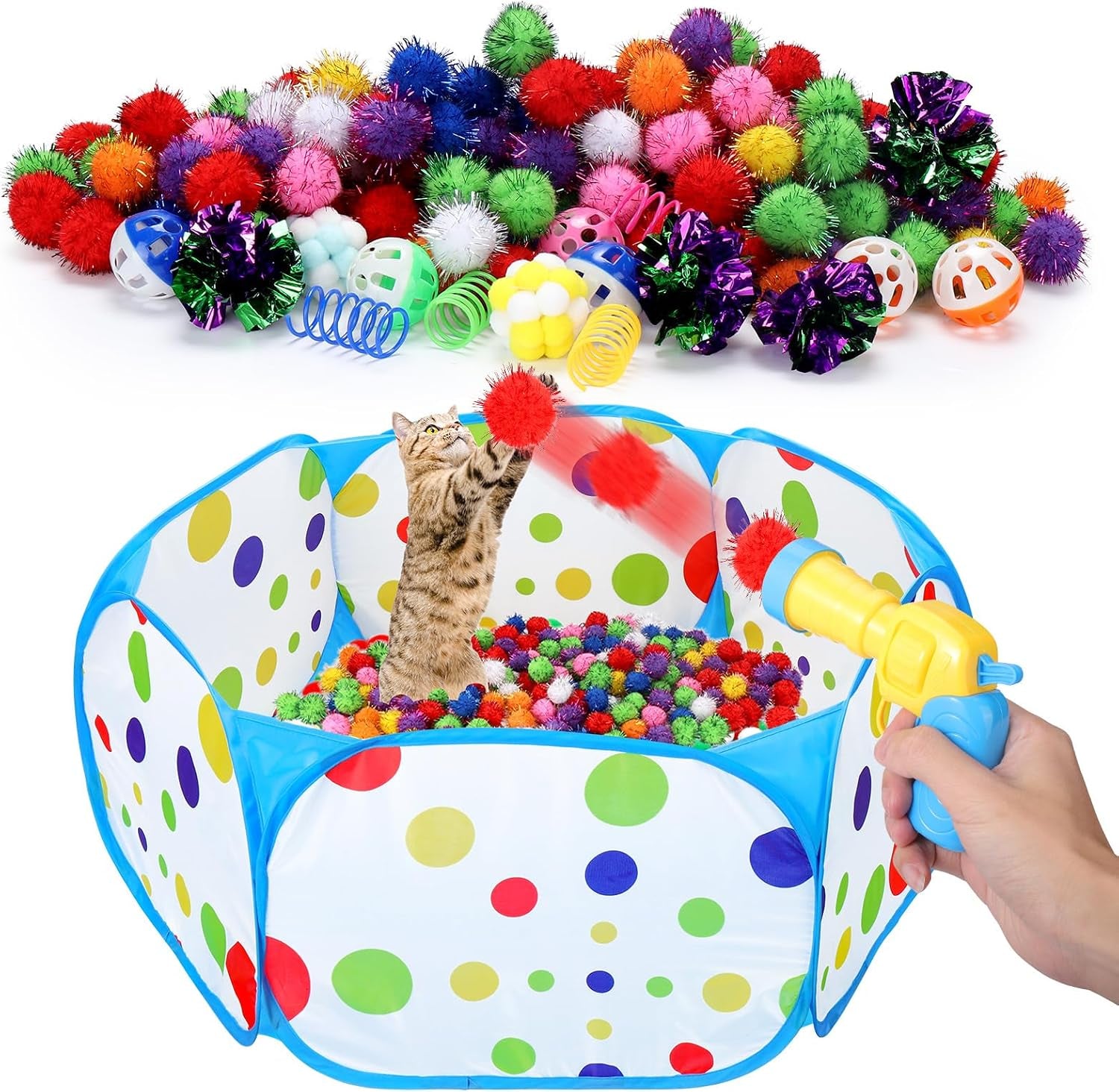 mity-rain-102pcs-cat-ball-launchers-pom-pom-balls-interactive-cat-toy-set-safe-soft-plush-kitten-toys-for-indoor-cats-fun-kitten-toys-for-endless-active-play-christmas