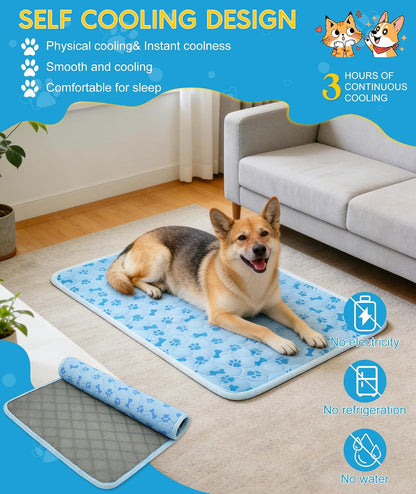 Upgraded Dog Cooling Mat for Dogs& Cats,Ice Silk Self Cooling Mat for Dogs(Q-Max>0.5),Washable Breathable Non-Slip Summer Dog Bed Mats for Crate Car Sofa Indoor Outdoor,Light Blue 29.1×18.5In2