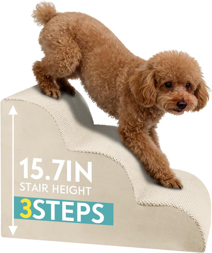 Dog Stairs for Small Dogs, 19.7" H Pet Stairs 4-Steps Ramp for Puppy, Older Cat, Stairs with Whole 30D High Density Foam, Corduroy Fabric, Non-Slip Bottom Dog Steps for Bed and Couch (Grey, 4-Step)12