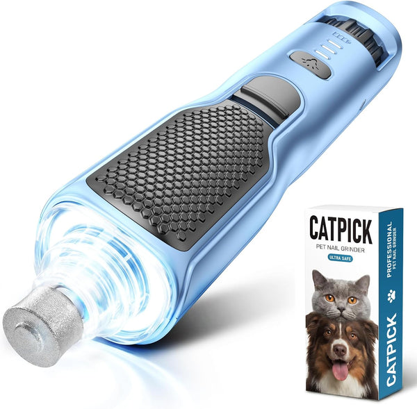 7-Speed Dog & Cat Nail Grinder with Light - Ring LED Safe to Avoid Overcut, Quiet Low Vibration & Powerful Fast, Cordless Rechargeable Toenail Trimmer for Small & Large Puppy & Breeds Paws(Blue)1