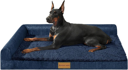 Patas Lague Orthopedic Large Dog Bed Pet Sofa Beds 36''X24'' Black | L Bolster Egg-Crate Foam Dog Couch for Large Sized Dogs, Waterproof Removable Washable Cover, Pet Mat with Nonskid Bottom18