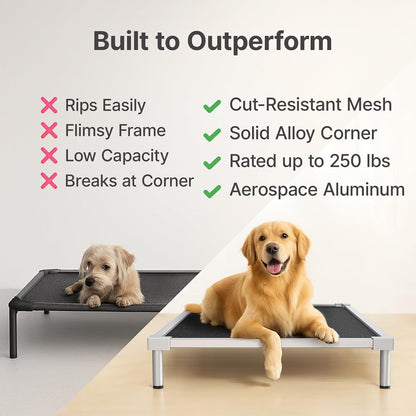 Elevated Dog Bed Medium Size Dog, Chew Proof Aluminum Alloy Heavy Duty Dog Supplies Cooling Raised Pet Cot Indestructible with Anti-Rust Washable Assembly for Crate Outdoor-40.6"X 28.7" X 7"3