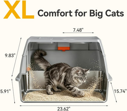 XL Enclosed Stainless Steel Litter Box with Lid, Light Gray | Covered, High Sided, Rustproof & Leak Proof, Easy Clean, Odor Control, Includes Scoop & Step2