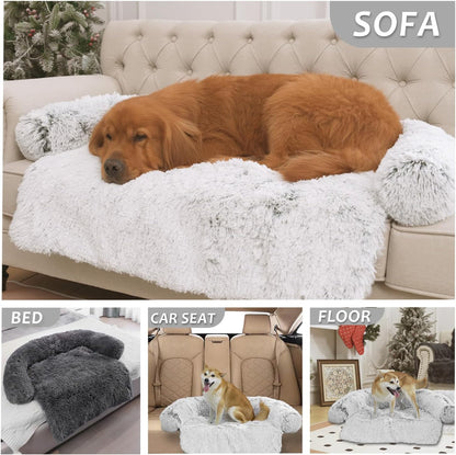Calming Dogs/Cats Bed Mats, Dog Pad Washable Removable Couch Cover, Plush Long Fur Mat for Pets, Waterproof Lining, Perfect for Small, Medium and Large Dogs and Cats (Gradient Gray, 36"X31")7