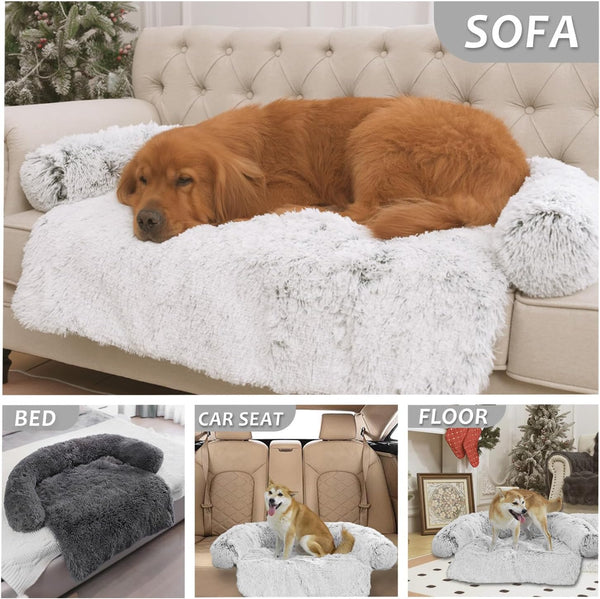 Calming Dogs/Cats Bed Mats, Dog Pad Washable Removable Couch Cover, Plush Long Fur Mat for Pets, Waterproof Lining, Perfect for Small, Medium and Large Dogs and Cats (Gradient Gray, 36"X31")7