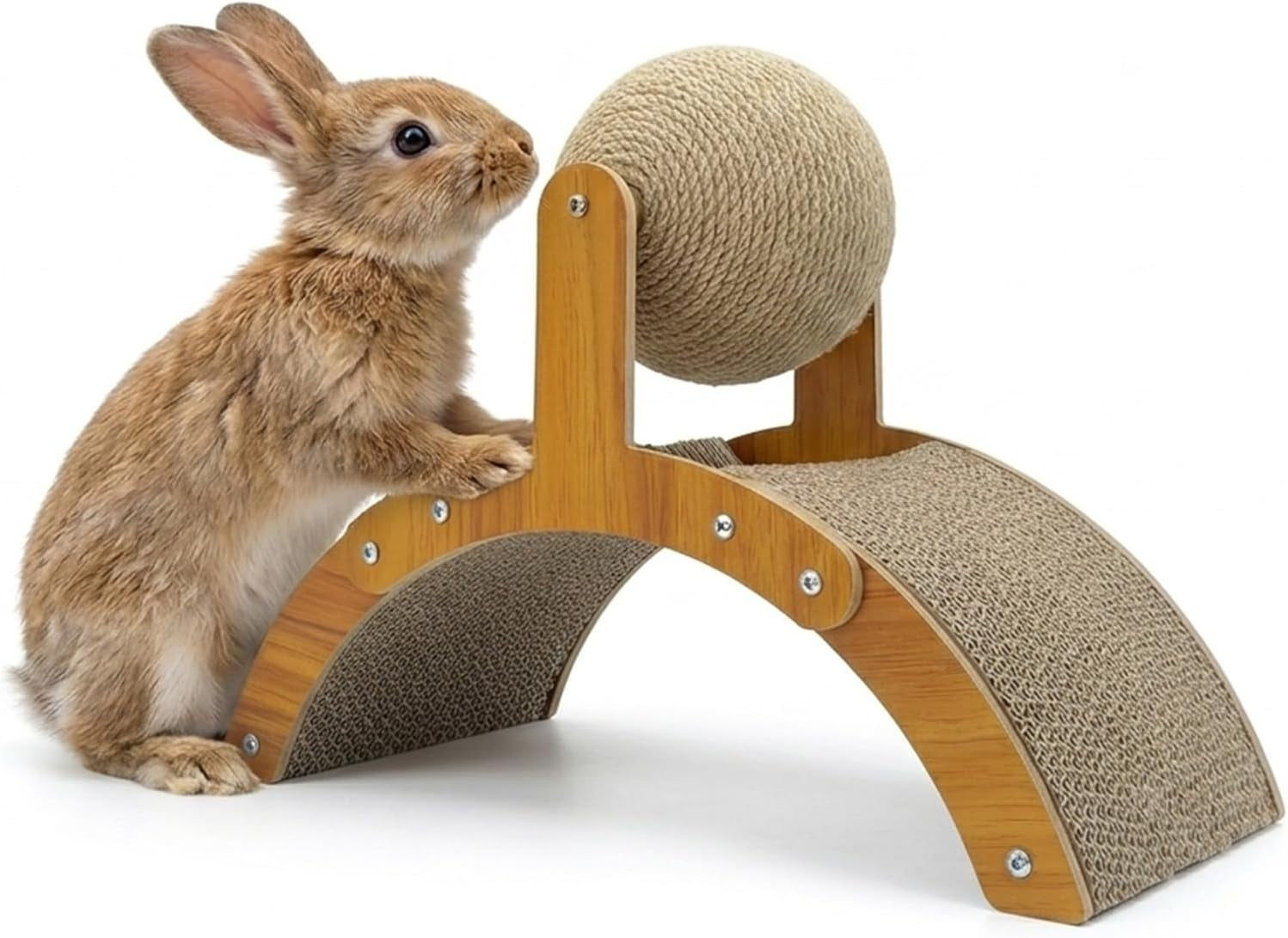 2-in-1-rabbit-scratching-toy-natural-sisal-ball-corrugated-cardboard-pad-bunny-claw-scratcher-stable-wood-arch-bridge-interactive-toys-for-rabbits-kittens-ferrets-chinchillas
