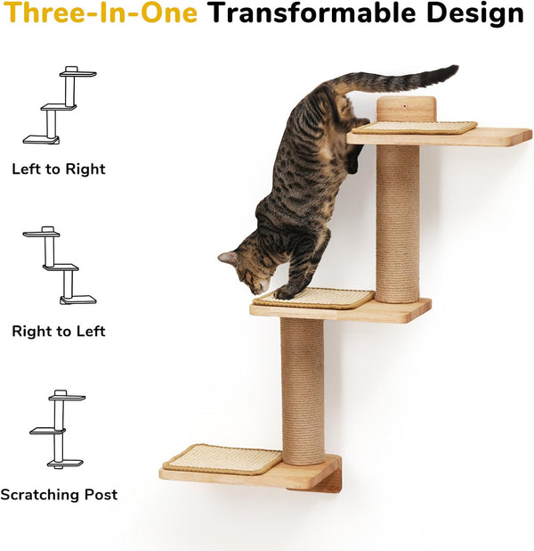 FUKUMARU Cat Wall Shelves, 3 in 1 Transformable Cats Scratching Post | Solid Rubber Wood, DIY Kitten Walls Jungle and Perch Platform Supplies, Suit for Climb, Play, Nap, Scratch5