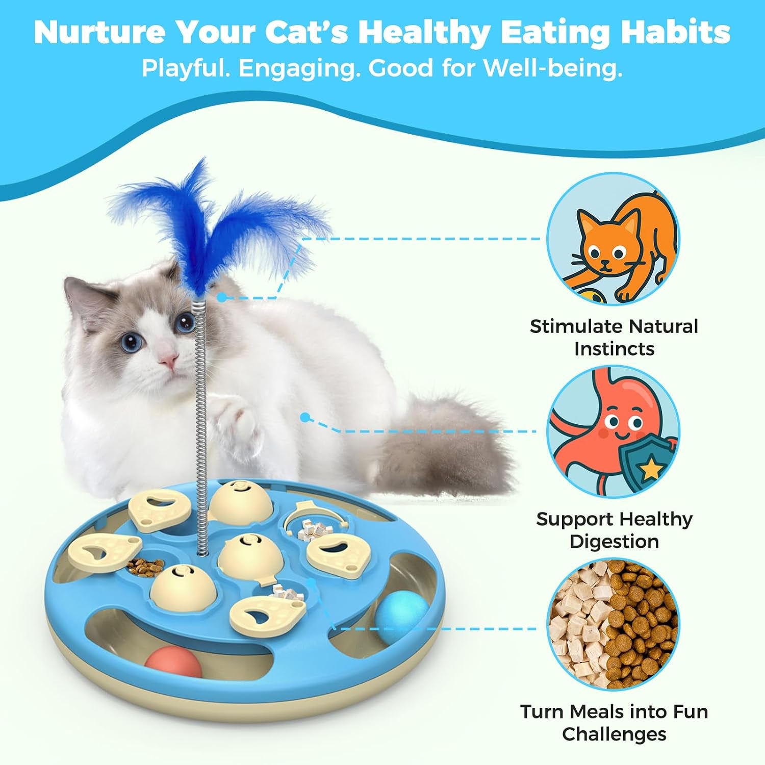 3-in-1-cat-treat-puzzle-feeder-level-3-interactive-cat-puzzle-toy-with-track-balls-feather-teaser-slow-feeder-insert-non-slip-base-mental-stimulation-for-bored-indoor-cats-blue