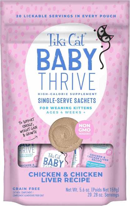 Tiki Cat Baby Thrive, Chicken & Chicken Liver Mousse, 5.6 Oz. Pouch (20 Individual Servings)1