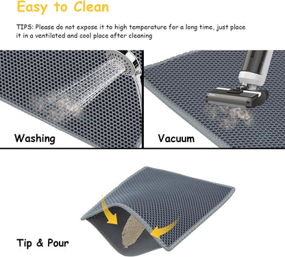 Cat Litter Mats (2-Pack) 24" X 15", Litter Box Mats with Double Layers, Urine-Proof and Non-Slip Litter Trapping Mats, Easy Clean Leakproof , Soft EVA Durable Anti-Scratch Kitty Litter Mat, Grey4