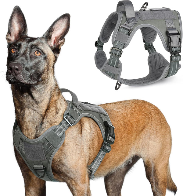 Rabbitgoo Tactical Dog Harness for Large, No Pull Military Service Vest | Molle & Handle, Heavy Duty, Adjustable, Reflective Straps, Easy Control for Training Walking, Black, Large67