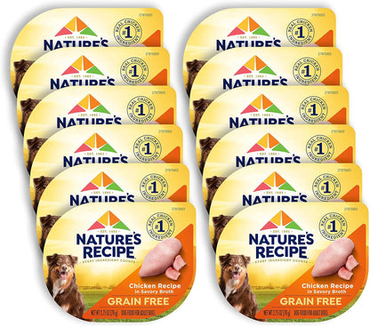 Nature’S Recipe Grain Free Chicken Recipe, Chicken & Venison Recipe and Chicken & Duck Recipe in Savory Broth Variety Pack Wet Dog Food, 12-2.75 Oz. Cups, 2 Count10
