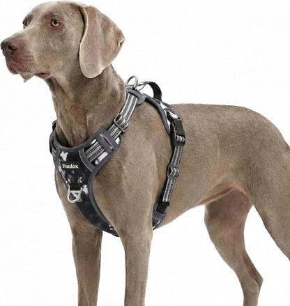 Funfox Dog Harness Medium Sized Dog, Vertical Handle Easy Control, No Pull Pet Vest Adjustable with 2 Leash Clips, Soft Material, Reflective Safe Night Walking for Small Medium Large Breed, Black, M23