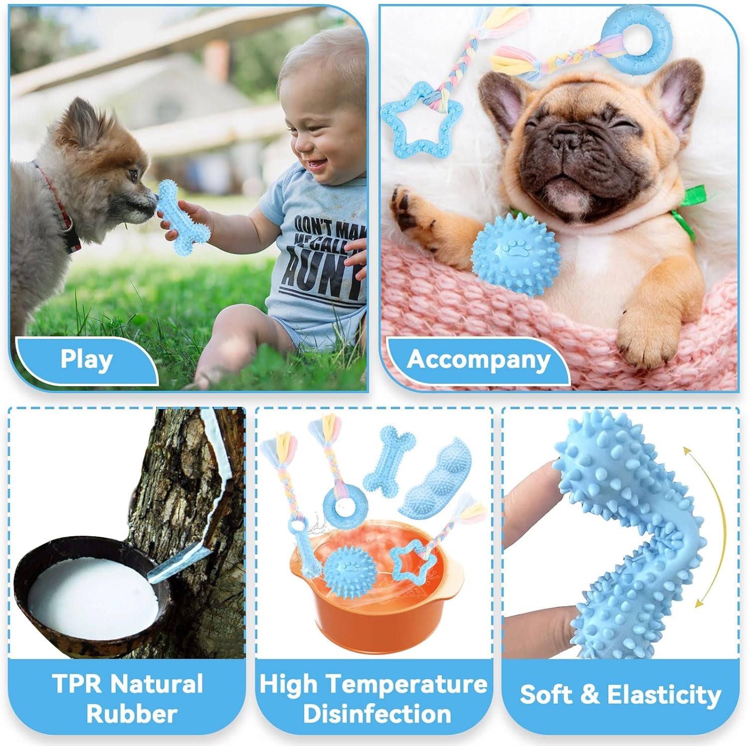 petcare-6-pack-puppy-chew-toys-blue-soft-rubber-rope-bone-ball-teething-toys-for-small-dogs-puppies-including-yorkie