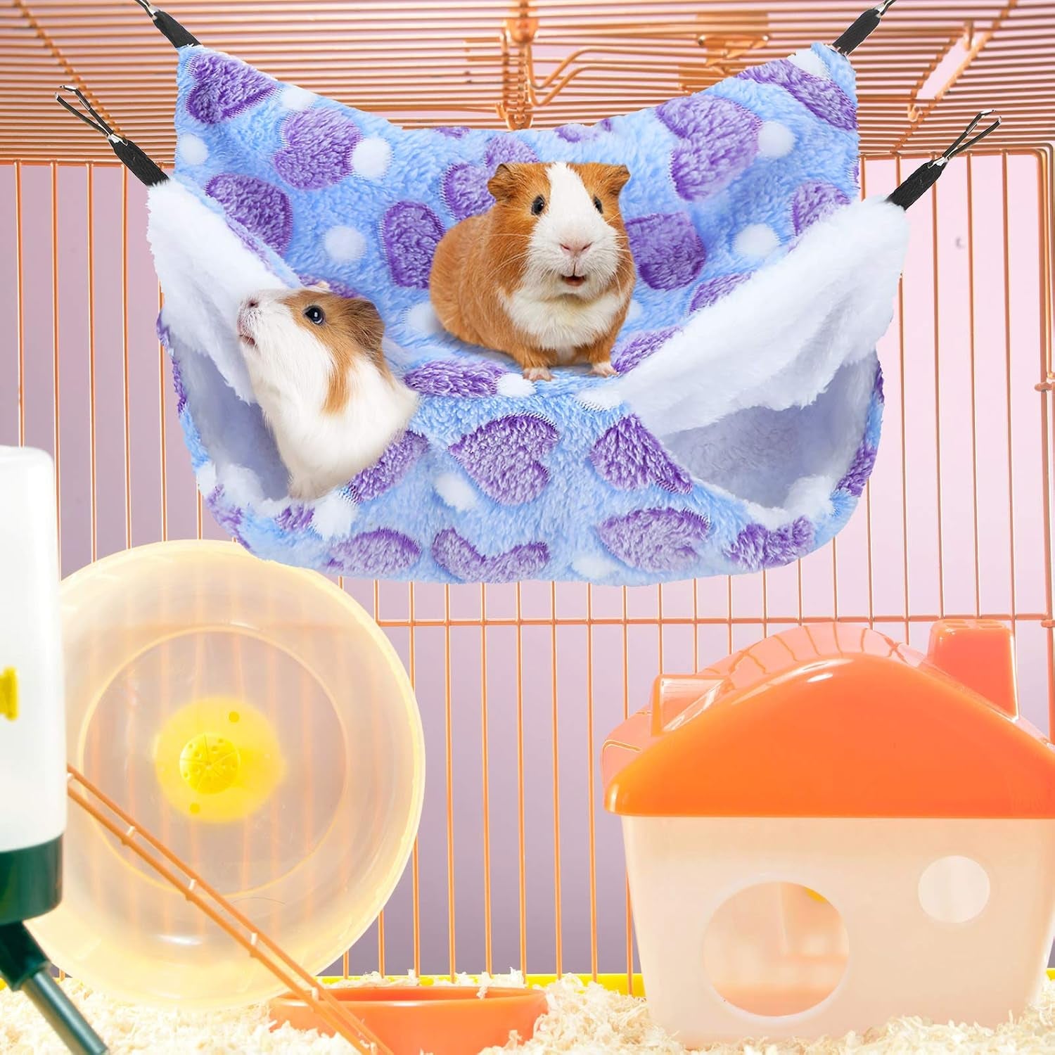 boao-2-pcs-guineas-pig-rat-hammock-guinea-pig-hamster-ferret-hanging-hammock-guinea-pigs-accessories-for-small-animals-chinchilla-parrot-sugar-glider-ferret-squirrelpurple-coffee-heart-pattern