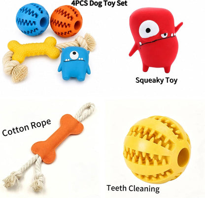 Dog Squeaky Toys for Small & Medium Dogs, 4PCS Interactive Dog Toy Set, Rubber & Rope Toys for Fetch, Tossing, Teeth Cleaning6