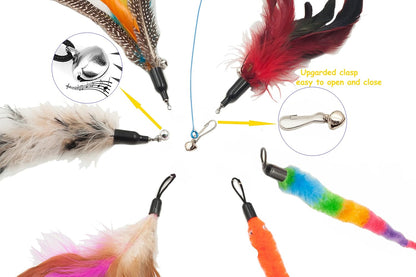Fashion'S Talk Feather Wire Wands Kitten Toys Worm Teaser Wand Cat Toy with Replacement Pack3