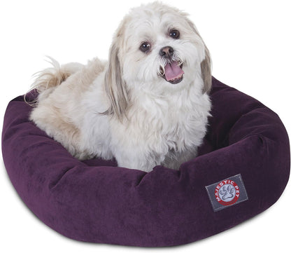 Majestic Pet 40 Inch Micro Velvet Calming Dog Bed Washable – Cozy Soft round Dog Bed with Spine for Head Support - Fluffy Donut Dog Bed 40X29X9 (Inch) – round Pet Bed Large – Pearl51