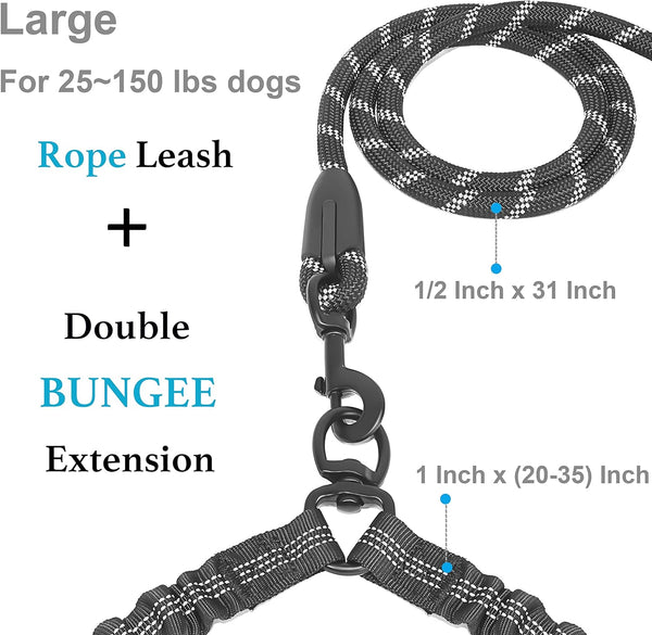 Iyoshop Dual Dog Leash - 360° Swivel, No Tangle Walking Leash with Shock Absorbing Bungee for Two Dogs (Large, 25-150 Lbs, Black)2