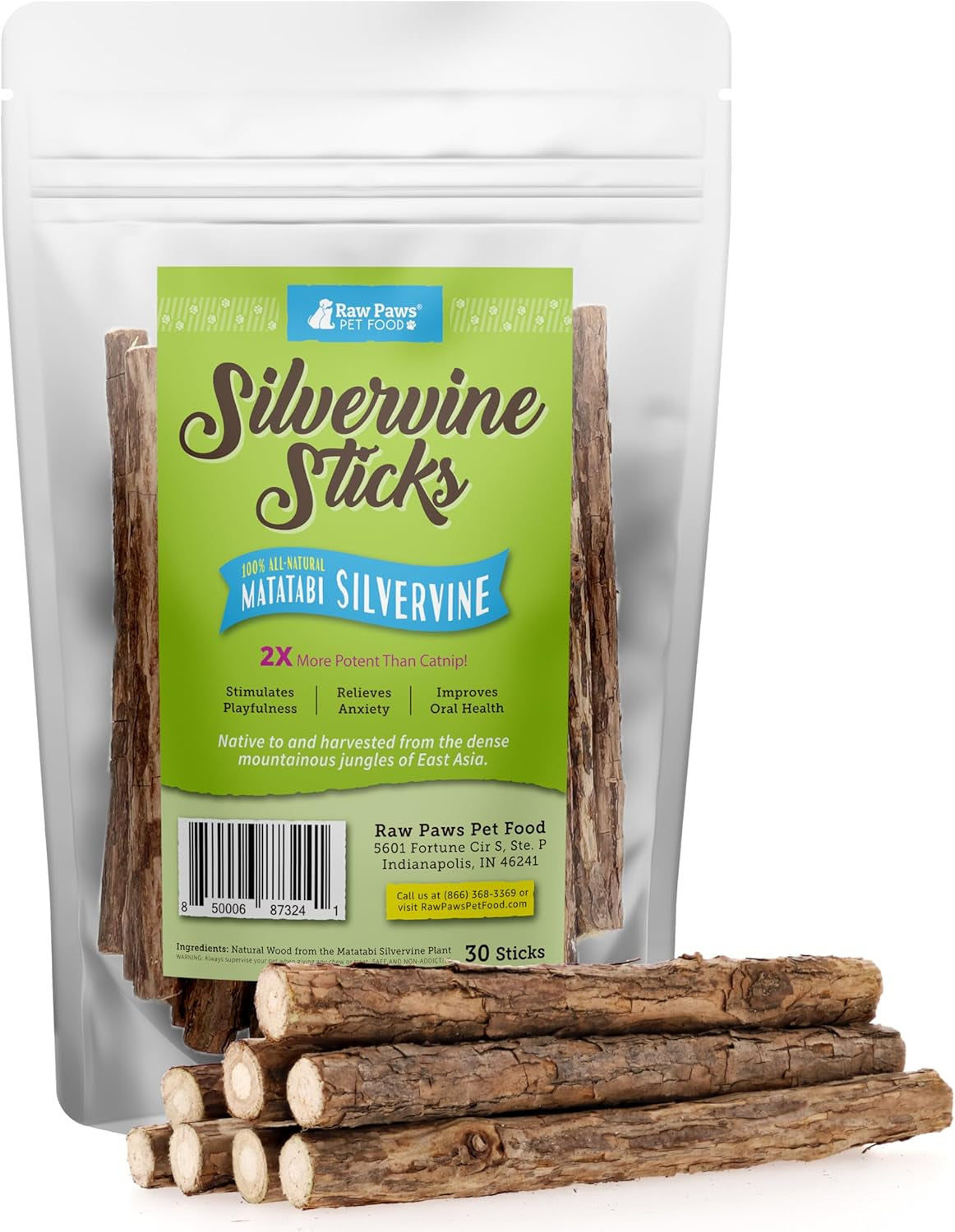 raw-paws-silvervine-sticks-for-cats-30-count-dental-cat-chew-stick-catnip-alternative-matatabi-cat-toy-silver-vine-sticks-indoor-cat-enrichment-chewing