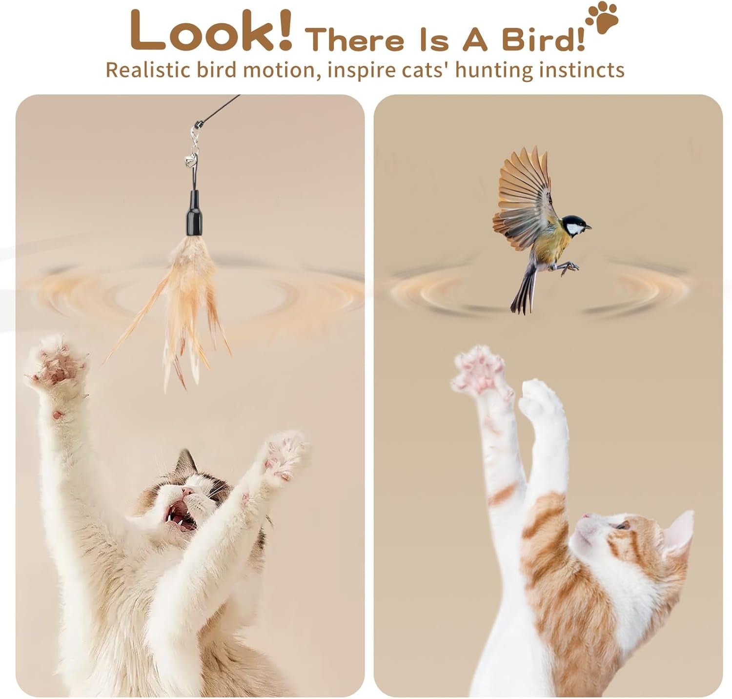 pawaboo-feather-teaser-cat-toy-interactive-wand-with-extra-long-34-5-wand-and-small-bell-fun-exerciser-playing-toy-for-kittens-or-cats-brown-feather