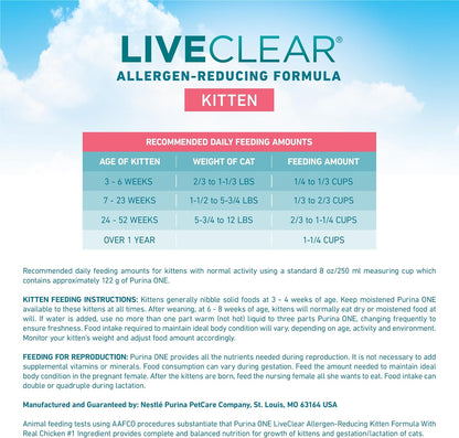Purina ONE Liveclear Allergen-Reducing Dry Kitten Food Formula with Real Chicken as the Number One Ingredient - 5 Lb. Bag5