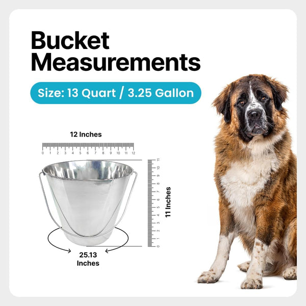 3 Gallon Stainless Steel Bucket - Heavy Duty Flat Side Metal Bucket for Feeding & Watering Pets, Livestock & Cleaning - Perfect for Crates, Kennels, Cages & Hang on Fences - 13 Quart2