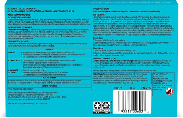 Amazon Basics Preventative Flea, Tick & Mosquito Topical Treatment for X-Large Dogs (Over 55 Pounds), Kills Fleas, Long-Lasting, 6 Count, Packaging May Vary9
