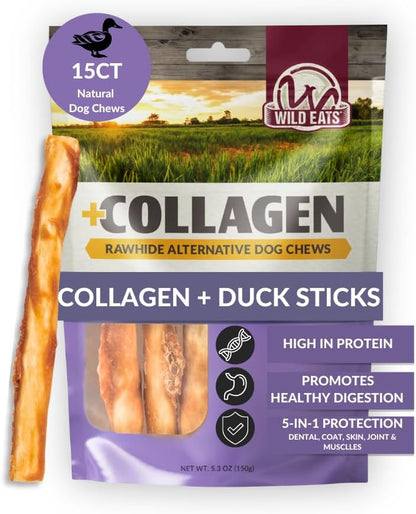 Wild Eats Real Duck Collagen Bully Sticks for Dogs, 25 Pack, Rawhide Free | No Hide Chew Treat Made without Grain, 5 Inch Size, High Protein, Satisfies Natural Gnawing Urges, Suits All Breeds27