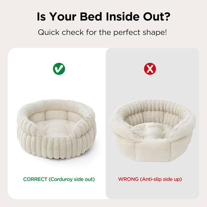 Bedsure Comfyfleece™ Washable Cute Large Cat Bed,Soft round Puppy Bed,23In | Cozy Fluffy Plush Small Dog Bed,Donut Corduroy Cuddler Pet Beds for Indoor Big Cats,Anti-Slip Bottom,Up to 20 Lbs,Cream5