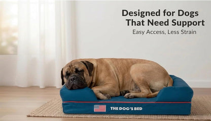 The Dog’S Bed Orthopedic Memory Foam Dog Bed with Bolsters for Large Dogs, High Density Support Mattress, Low Front Entry, Removable Washable Cover, Oxford Fabric, Blue with Dark Red Trim, Large4