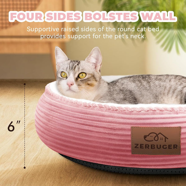 Zerbuger 20In Washable Cat Beds for Indoor Cats - round Donut Pet Bed for Cats, Small Dogs, Puppy, Kitten - Anti-Slip Bottom, Calming Bed Gift - Pink4