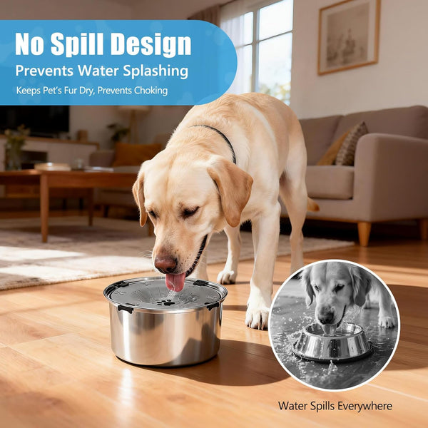SCHITEC No Spill Dog Water Bowl for Large Dogs, 5.6L / 1.5 Gallon Stainless Steel Splash-Proof Slow Drinking Pet Dish with Floating Disk & Non-Slip Base, Mess-Free Design for Home or Travel-Gray2