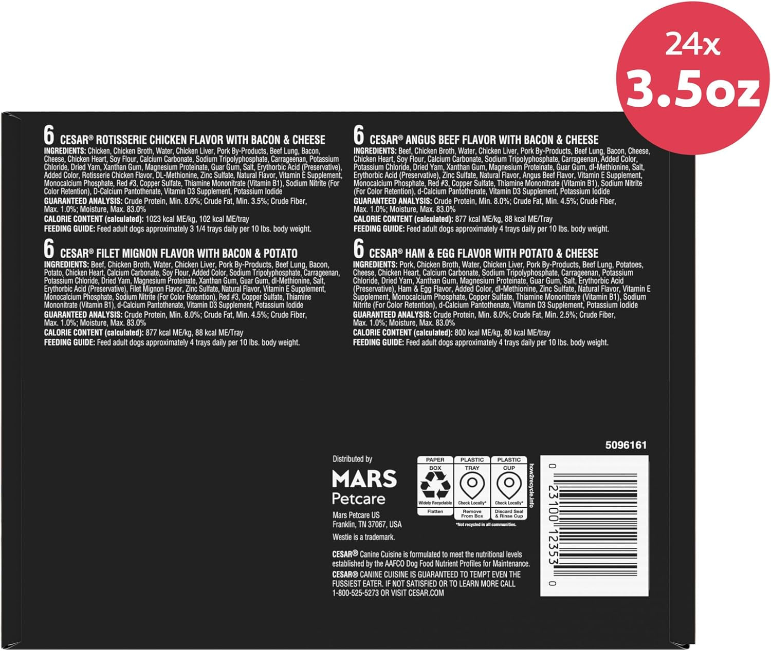 cesar-loaf-topper-wet-dog-food-variety-pack-3-5-oz-24-count-real-meat-1-ingredient-no-fillers-or-artificial-flavors-easy-to-digest-slow-cooked-tender-texture-easy-peel-trays