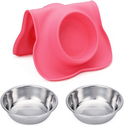 Hubulk Pet Dog Bowls 2 Stainless Steel Dog Bowl with No Spill Non-Skid Silicone Mat + Pet Food Scoop Water and Food Feeder Bowls for Feeding Small Medium Large Dogs Cats Puppies (S, Pink)7
