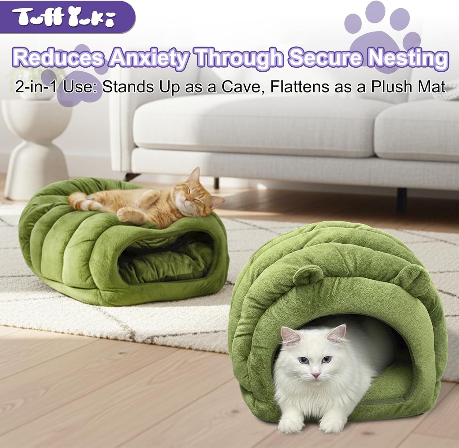 cat-cave-bed-orthopedic-memory-foam-anti-anxiety-cat-bed-for-indoor-cats-cozy-plush-caterpillar-tunnel-cat-bed-non-slip-pet-bed-fits-cats-up-to-15-lbs-green