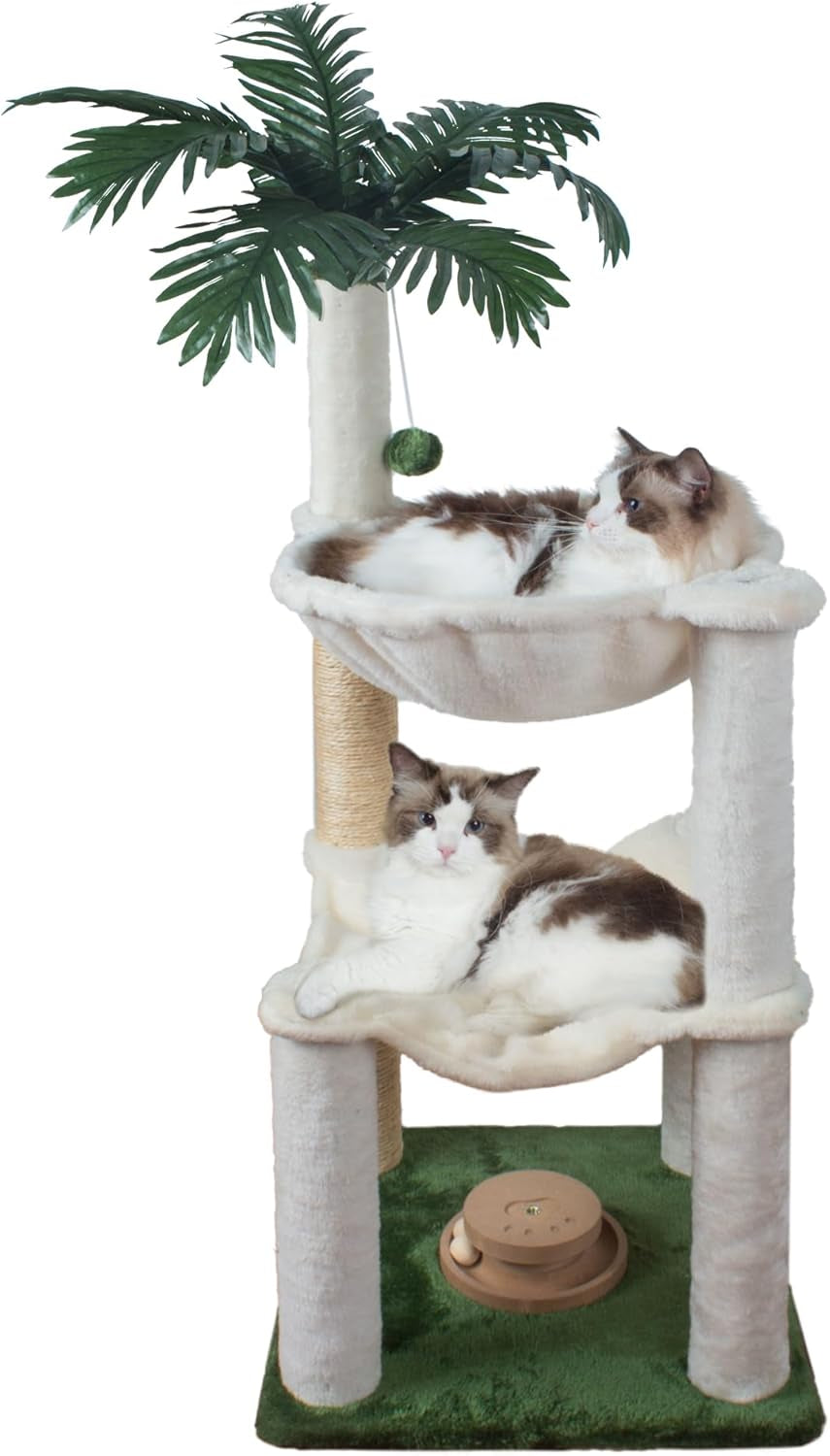 fantasreen-cat-scratching-post-28-inches-small-cat-tree-tower-with-hammock-cat-toy-wooden-interactive-condo-for-kitten-and-adults-cat