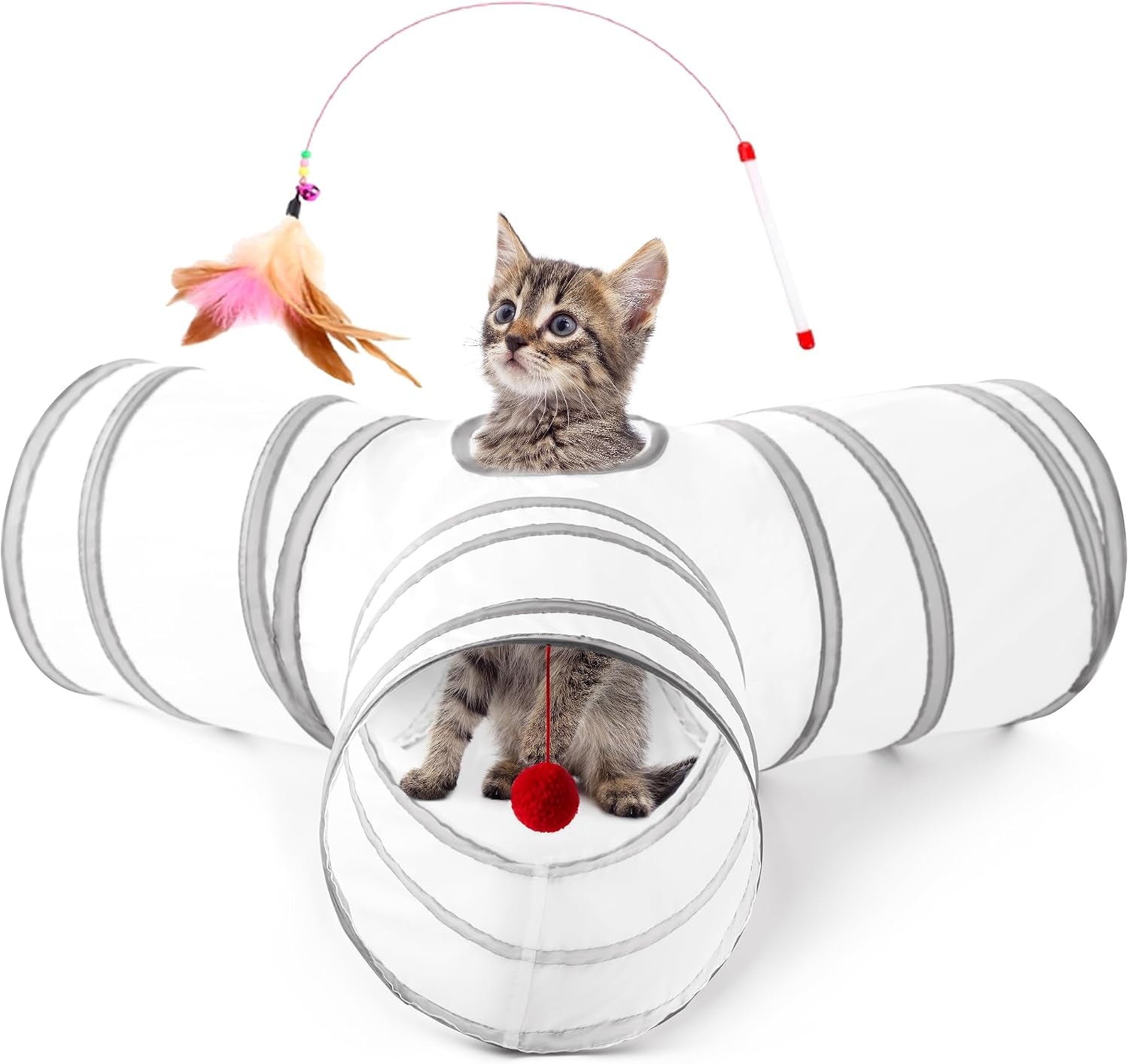 love-s-cabin-cat-tunnel-for-indoor-cats-3-way-collapsible-play-tunnel-with-teaser-wand-peek-holes-toy-ball-small-pet-toy-for-kittens-rabbits-black-blue-small-size