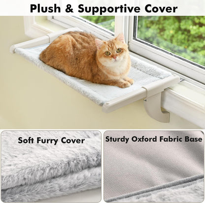 Zoratoo Windowsill Cat Perch, One-Step Sliding Adjustment Cat Hammock, XL | 26.8''X11.8'', Stable Metal Structure, Machine Washable, Two Fabrics Cover, No Suction Cups Pet Bed for Windowsill & Bedside2