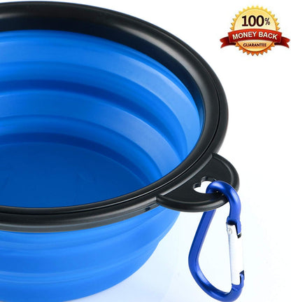 Collapsible Silicone Dog Bowls, 3-Pack Travel Pet Food Water Bowls | Orange, Green & Blue. 5.1 in Wide, 2.1 in Tall, Folds to 0.5 In. Holds 12 Oz Water or 1.5 Cups Food. Includes ID Tag.4