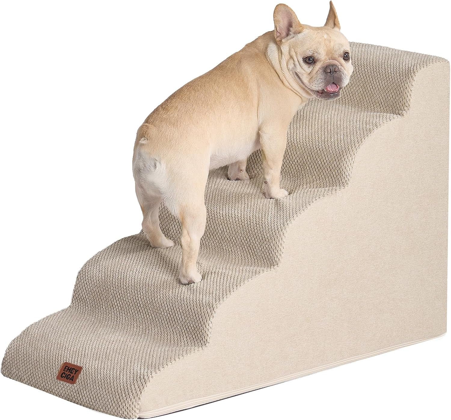 eheyciga-curved-dog-stairs-ramp-for-5-step-high-beds-22-6-h-dog-steps-33d-density-of-pure-foam-for-small-dogs-and-cats-pet-stairs-for-high-bed-climbing-non-slip-balanced-pet-step-indoor-grey