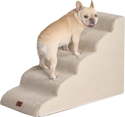 EHEYCIGA Curved Dog Stairs Ramp for 5-Step High Beds, 22.6" H Dog Steps | 33D Density of Pure Foam, for Small Dogs and Cats, Pet Stairs for High Bed Climbing, Non-Slip Balanced Pet Step Indoor, Grey26
