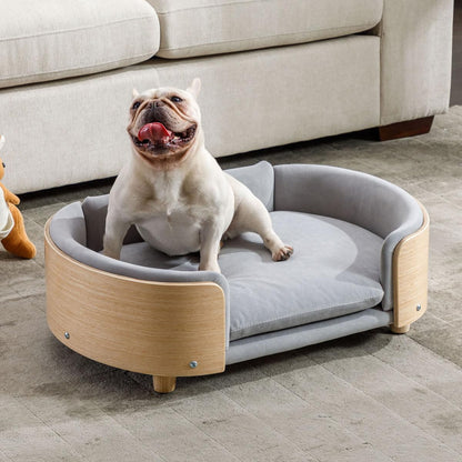 Elevated Dog Bed Pet Sofa with Solid Wood Legs and Bent Soft Backrest, Pet Cat Stool Bed with Velvet Cushion,For Small and Medium Size Dogs Kitten, Mid Size10