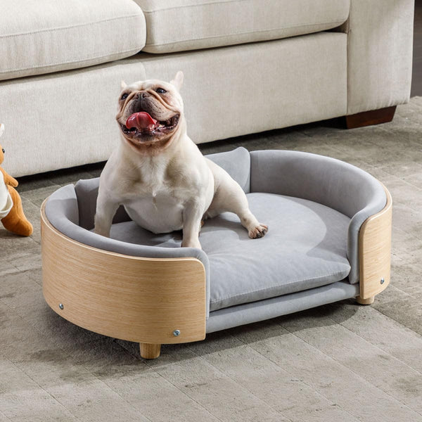 Elevated Dog Bed Pet Sofa with Solid Wood Legs and Bent Soft Backrest, Pet Cat Stool Bed with Velvet Cushion,For Small and Medium Size Dogs Kitten, Mid Size10